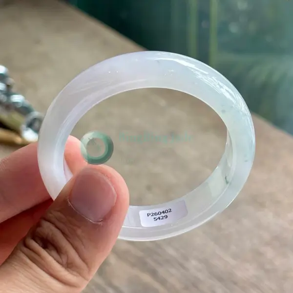 Icy White with Faint Blue-Green Blush — Narrow Bangle 51mm