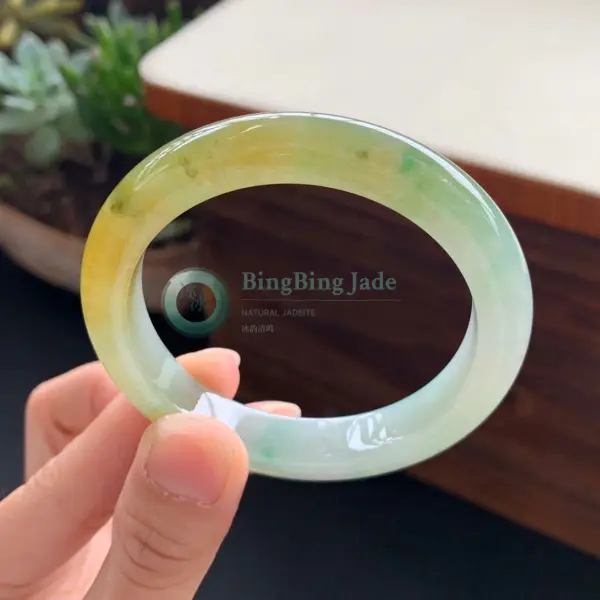 Honey-Kissed Spring Meadow Jadeite Bangle 54mm