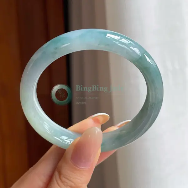 Soft Monet Aqua with Floating Green Clouds Bangle 53mm
