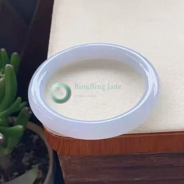 Pale Moonlight Jelly Bangle with Quiet Green Kiss 54mm