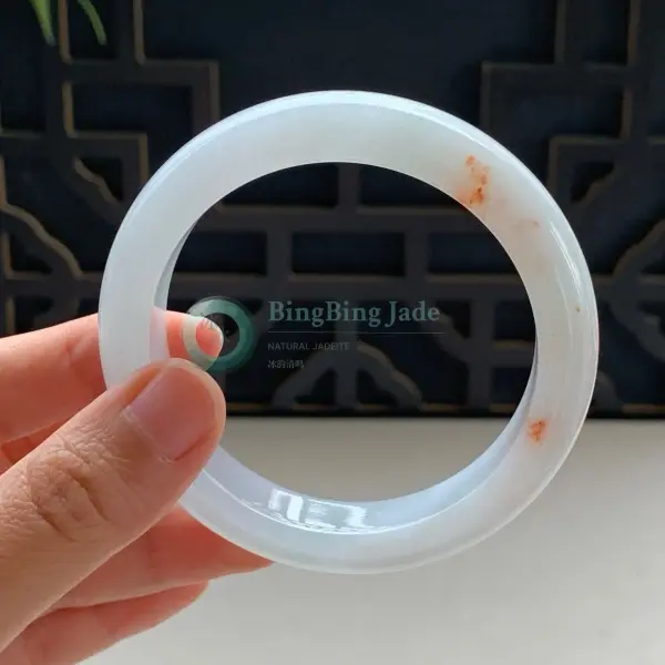 Milky Glow with Rust Kiss — Translucent White Jadeite Bangle