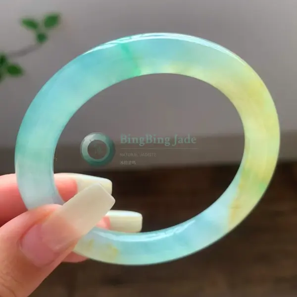 Icy Aqua-Celadon Floating Green Jadeite Bangle 52mm