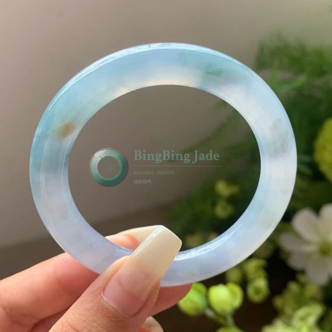 Icy Lavender-Blue Floating Mist Monet Round Bangle 50.5mm