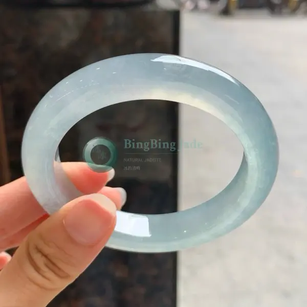 Icy Blue Water Jadeite Bangle 54mm — Glacial Stillness