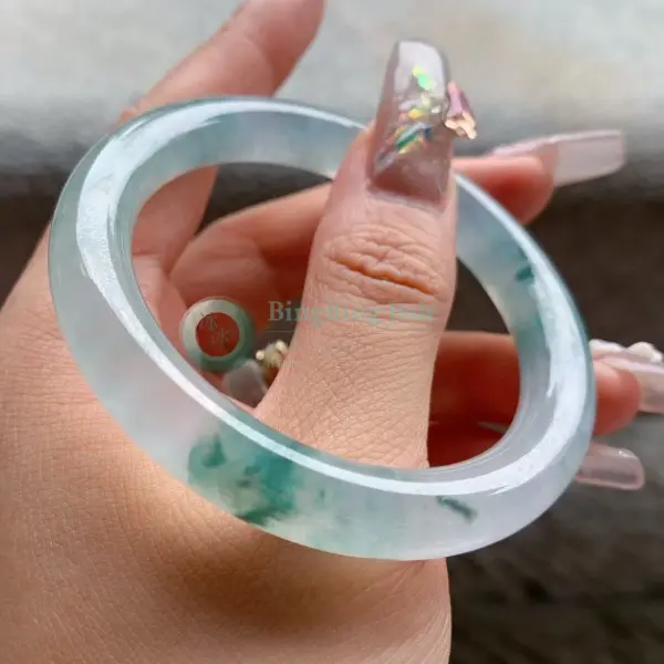 Icy Glacier with Floating Emerald Blooms Bangle 53mm
