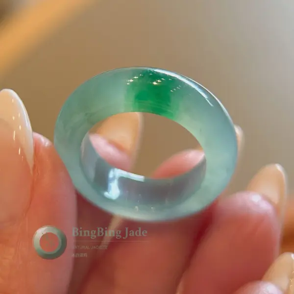 Icy Translucent Jadeite Ring with Floating Emerald Vein 17.3mm