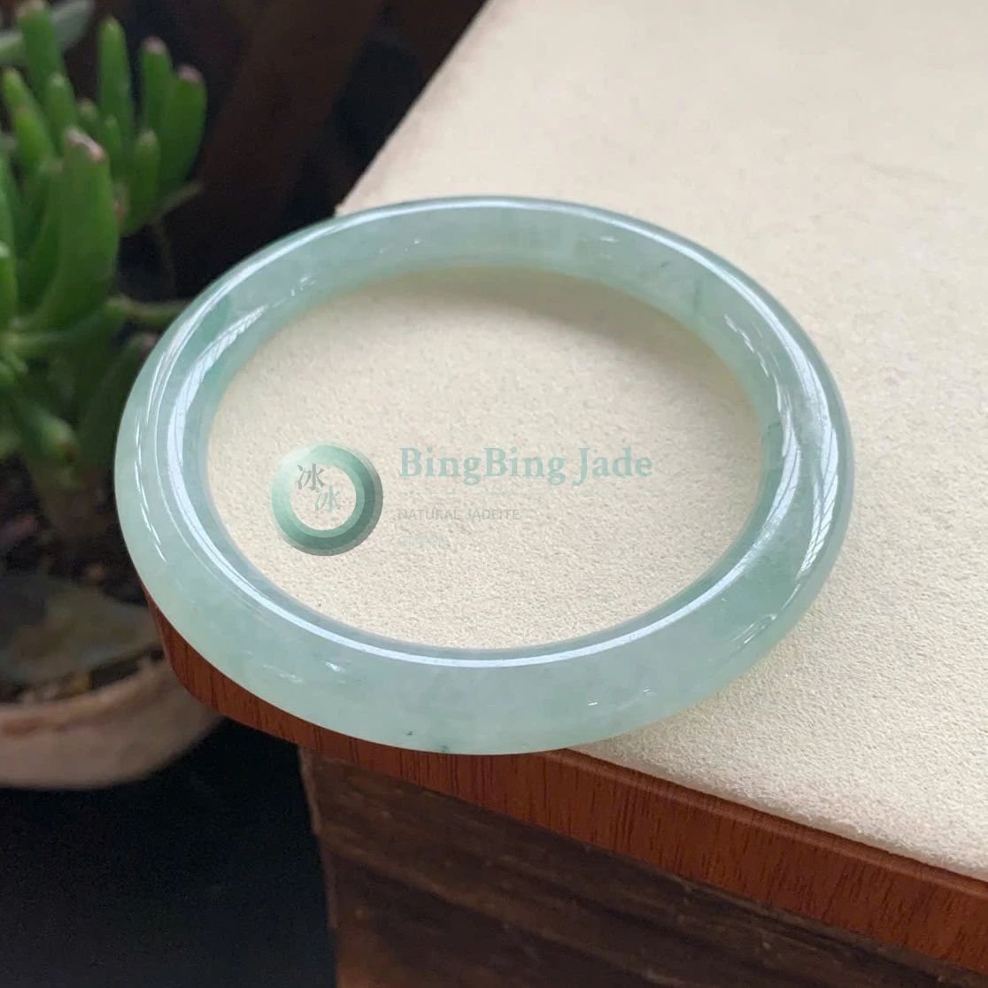 Pale Celadon Icy Round Bangle 57.8mm — Quiet Green Drift