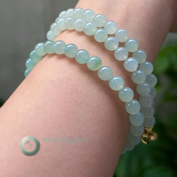 Icy Dewdrop Jadeite Beaded Necklace-Bracelet — Old Mine Băng Lam 7.1mm