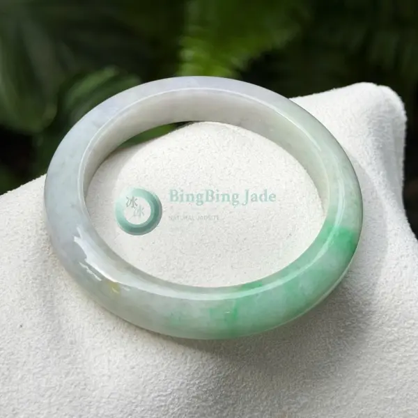 Spring Drift Bangle 56.8mm — Silken Lavender with Vivid Emerald Bloom