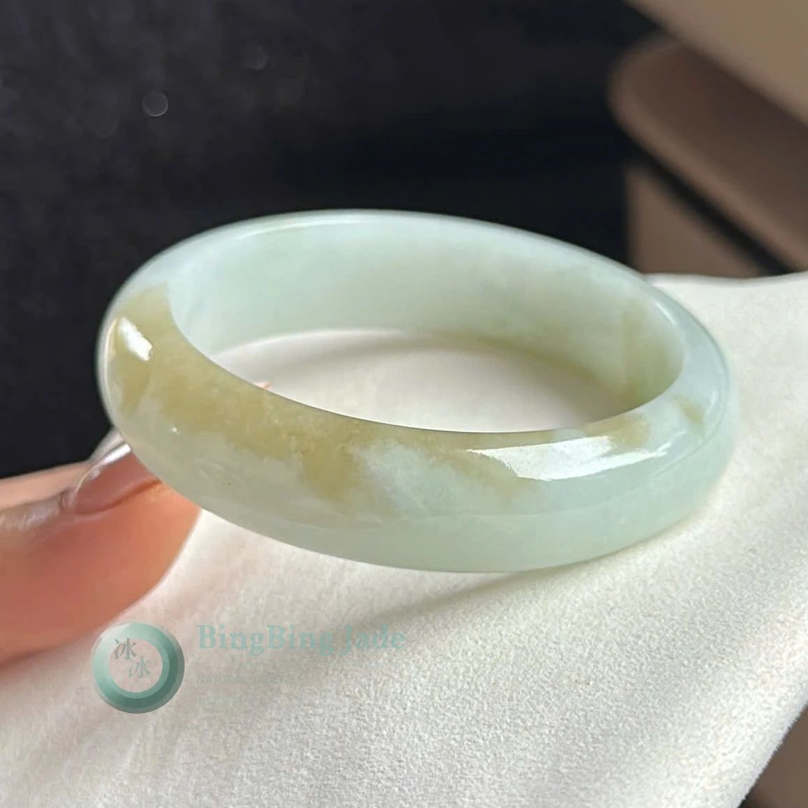 Moonlit Meadow — Pale Celadon with Golden Honey Drift Bangle 55.8mm