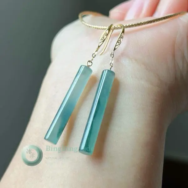 Icy Blue-Green Floating Bloom Jadeite Earrings — 18K Gold