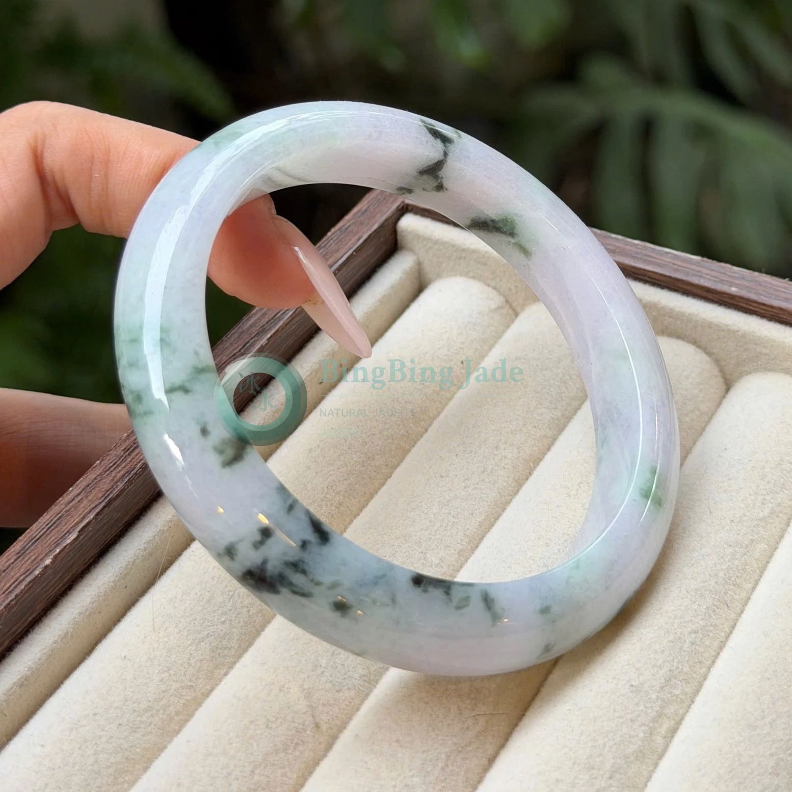 Pink-Violet Floating Blossom Jadeite Bangle 58mm