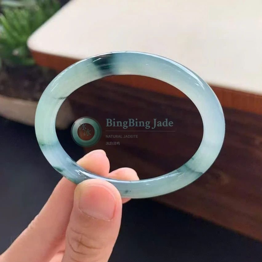 Icy Blue-Green Floating Moss Jadeite Bangle