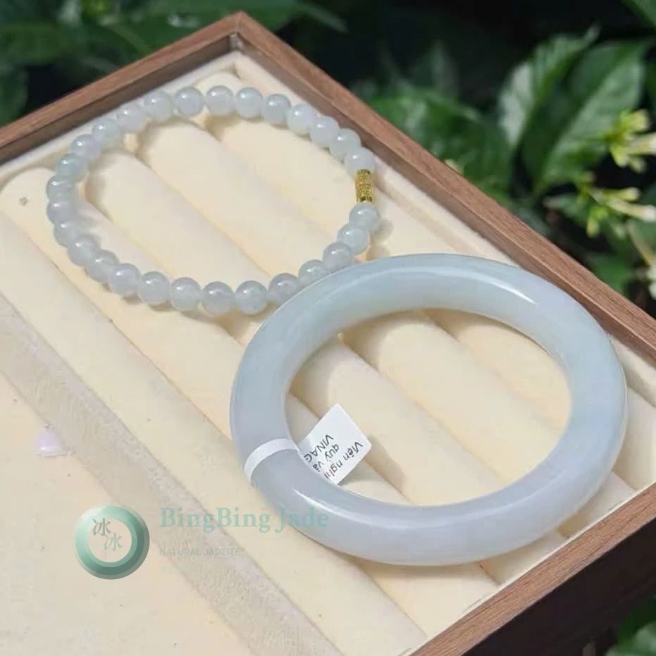 Bluish Hue Soft Jelly Translucency Bangle & Bead Bracelet Set 55.6mm