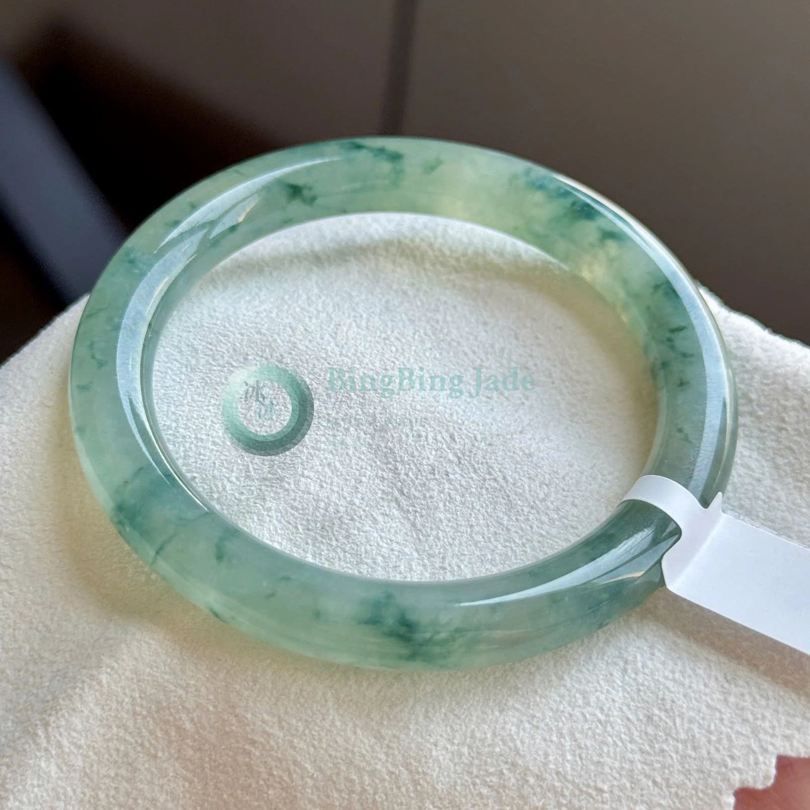 Icy Floating Green Blossoms Jadeite Bangle 52.8mm