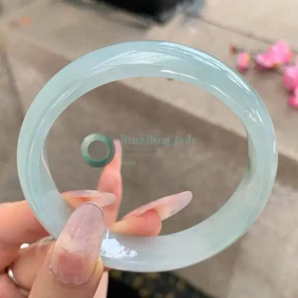Icy Glutinous Pale Aqua Jelly Bangle 56.8mm — Soft Glow, Quiet Depth