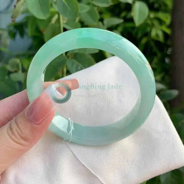 Seafoam Green Jadeite Bangle 52.7mm — Luminous Jelly Body with Emerald Drift