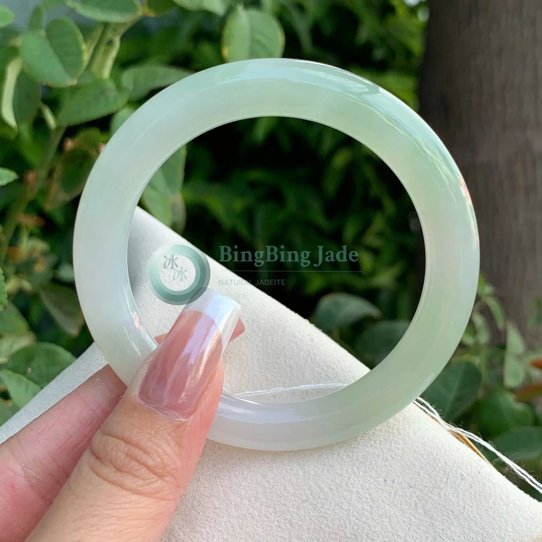 Pale Spring Water Jadeite Bangle 53mm — Luminous Celadon Glow
