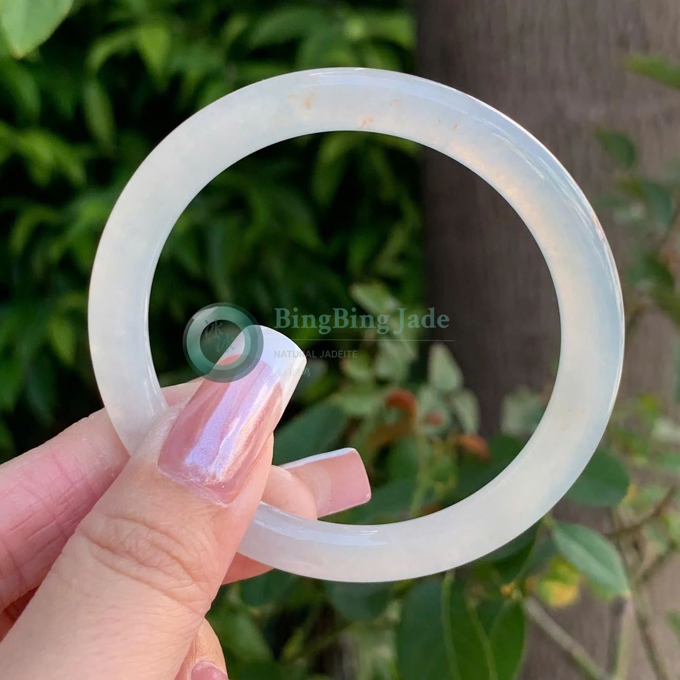 Luminous Icy White Jadeite Bangle 50.9mm — Soft Glow with Honey Kiss