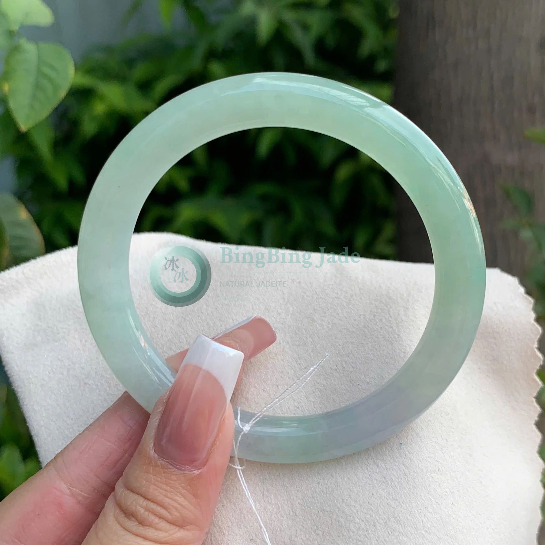 Cool Mint Jelly Bangle 54mm — Ethereal Translucency with Soft Green Float