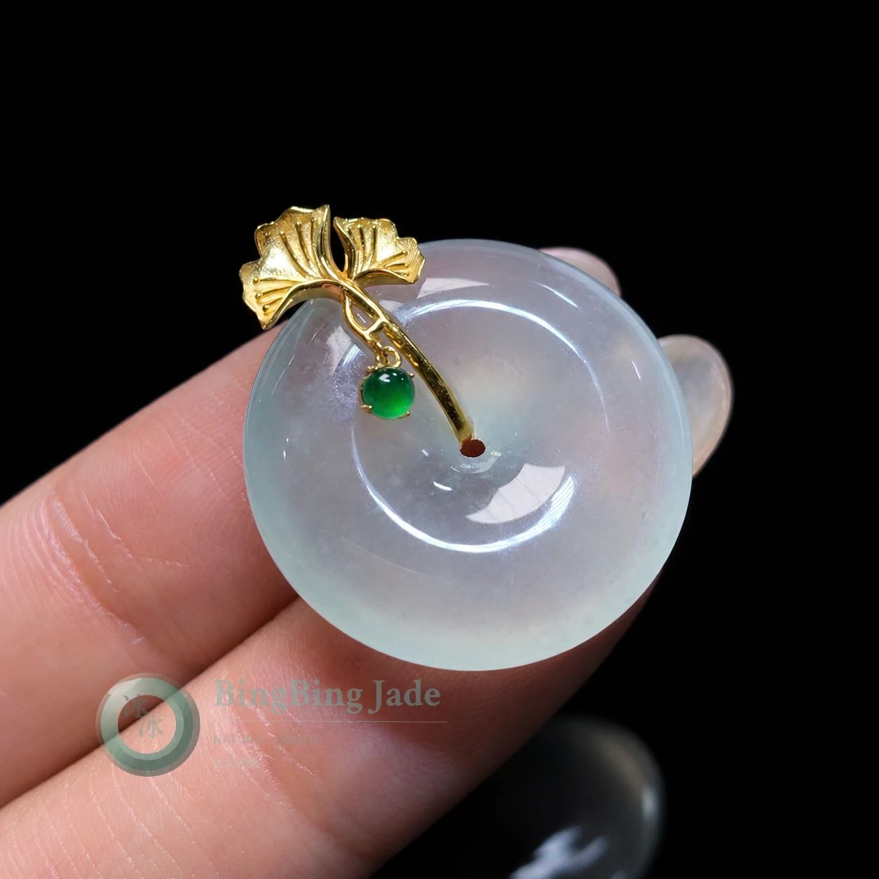 Icy Moonlight Ping'An Buckle with 18K Ginkgo Bail