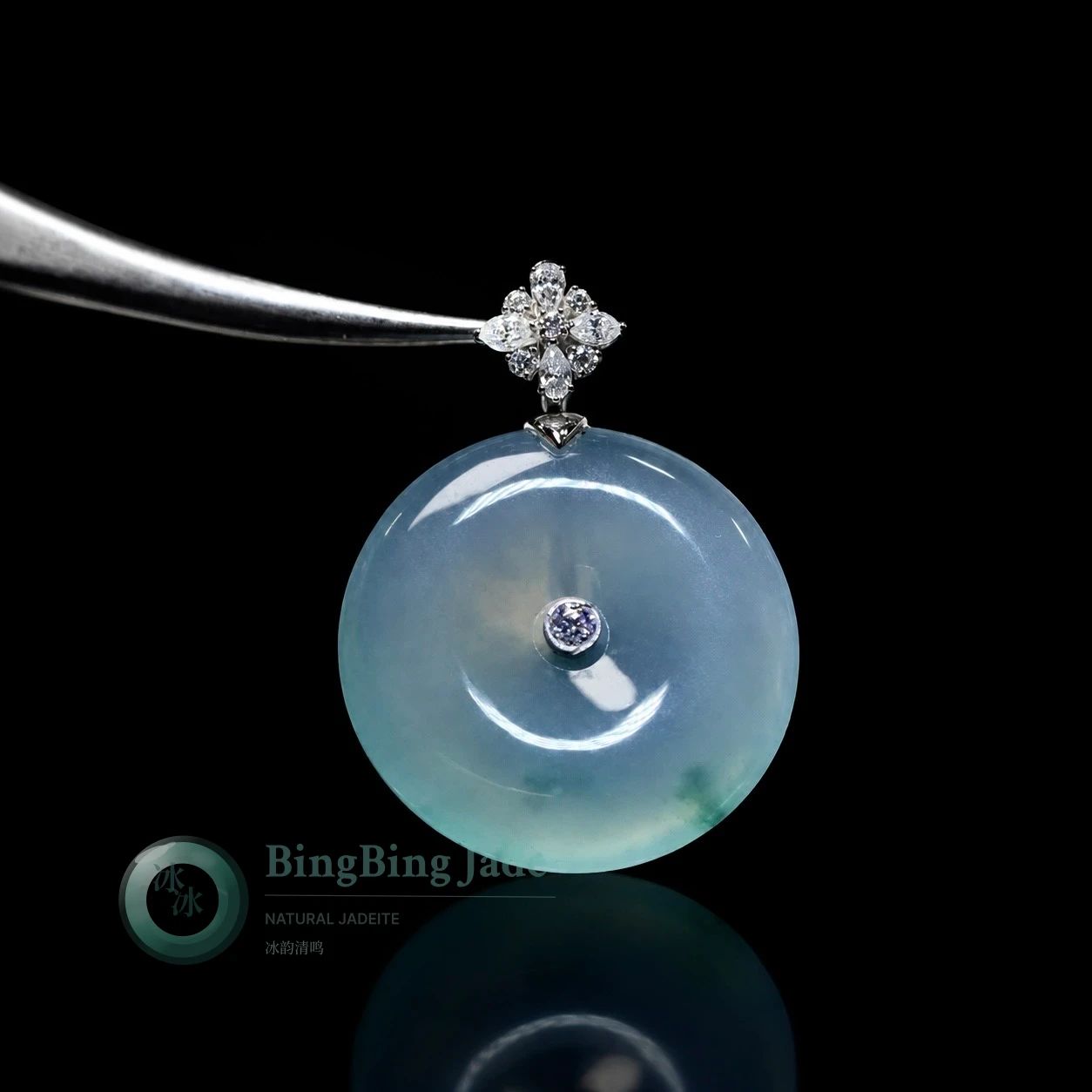 Icy Glacier Donut Pendant with 18K Gold Floret Bail