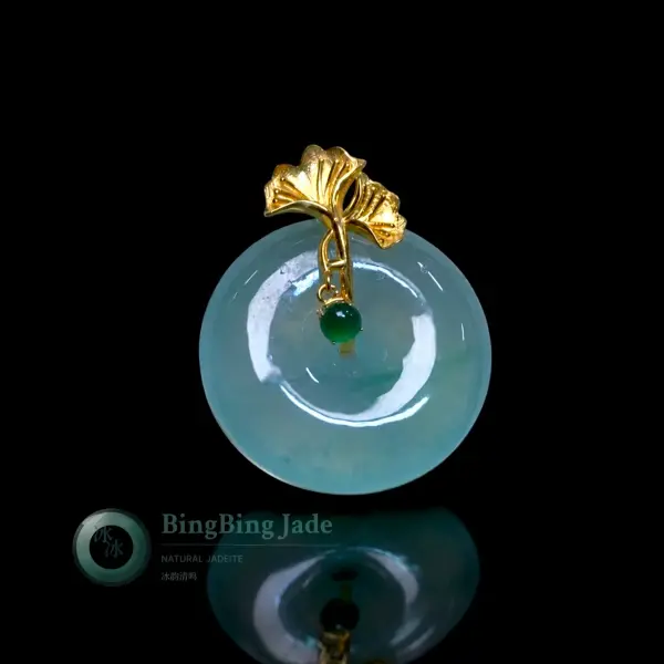 Icy Celadon Donut Pendant with Ginkgo Gold Bail