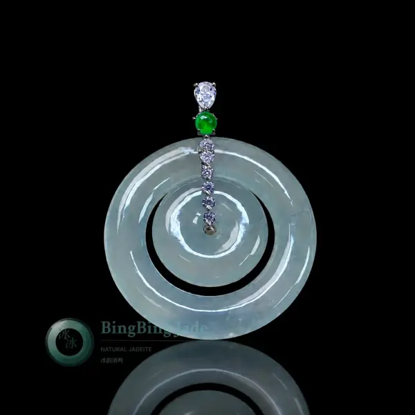 Icy Concentric Circles — Mother & Child Jadeite Pendant in 18K White Gold