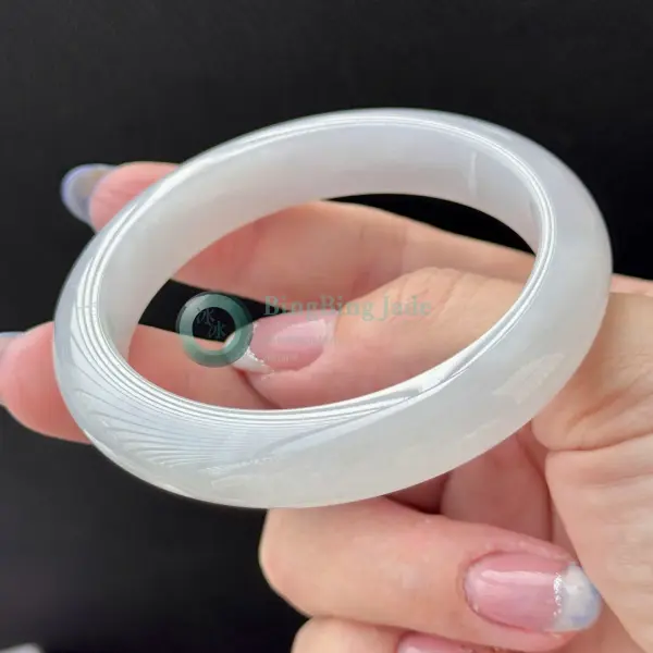 Pure White Carved Feather Bangle 55mm — Glacial Calm