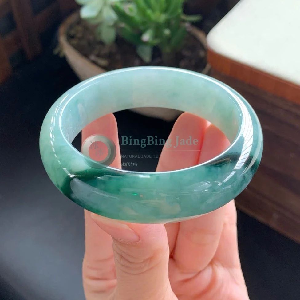 Teal Emerald Drift Jadeite Bangle 56mm