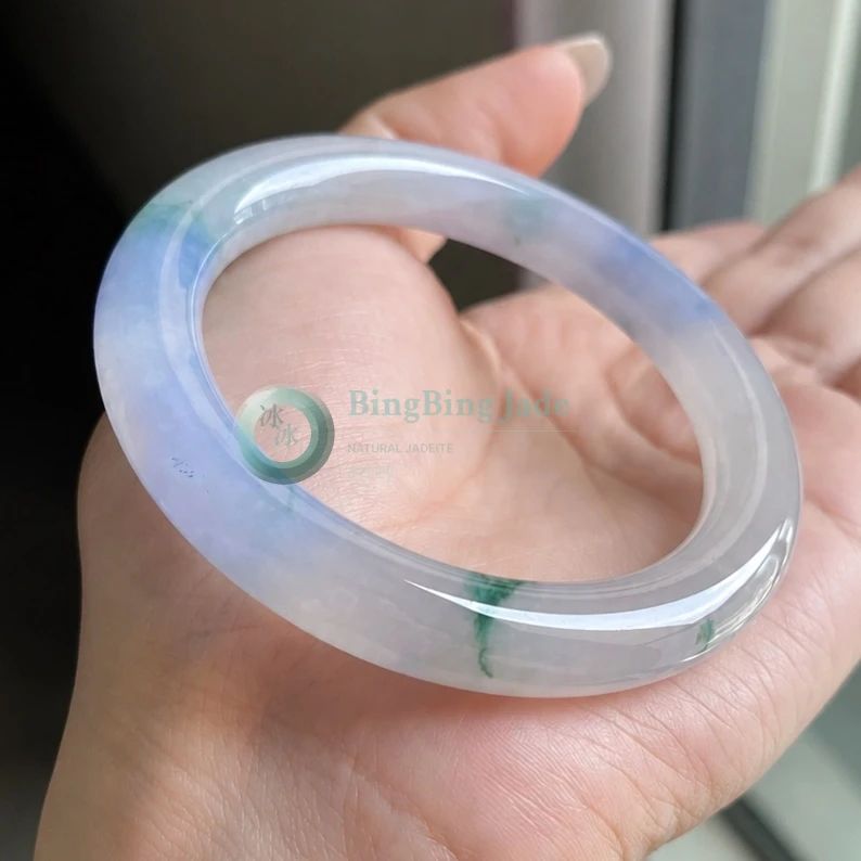 Monet Lavender Mist with Emerald Wisps — Round Bangle 53mm