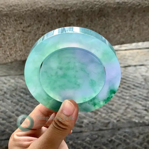 Spring Bloom Icy Duo — Lavender & Floating Emerald Jadeite Bangle Set 58mm