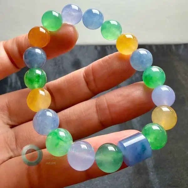 Rainbow Jellies Multi-Color Bead Bracelet 10mm — Lavender, Emerald, Honey & Sky Blue