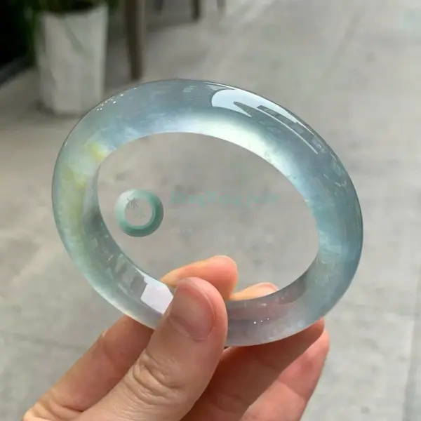 Glacial Blue Glass-Body Bangle 54mm — Lavender Undertow