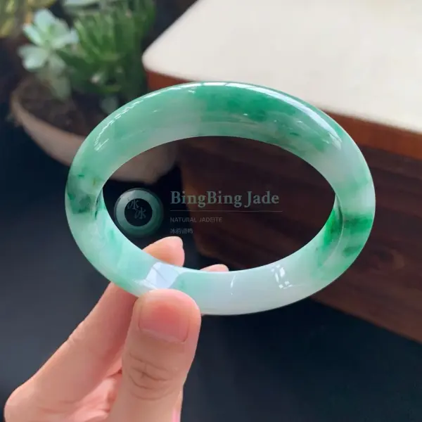 Floating Emerald Patches on Icy Mint Bangle 58.9mm