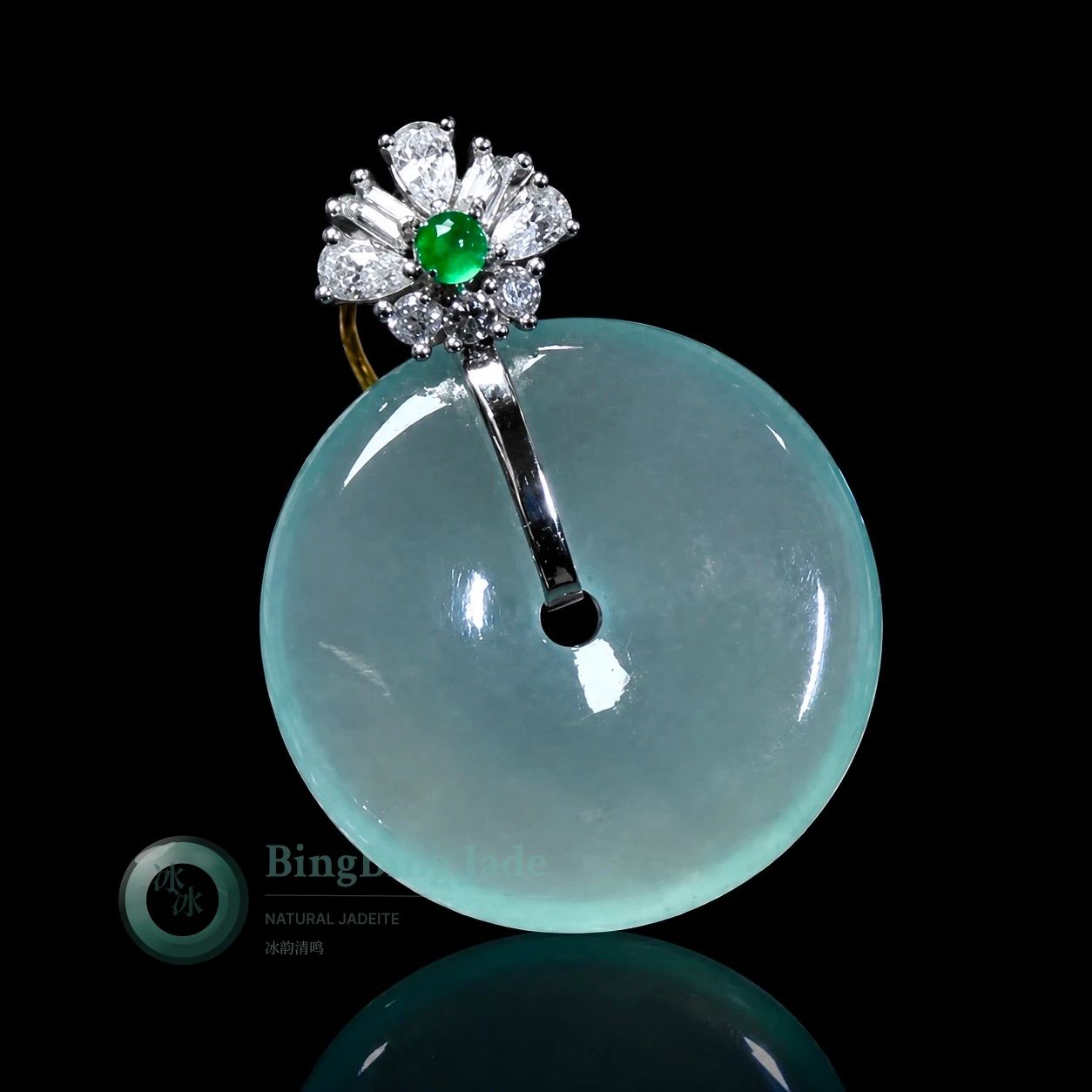 Icy Aqua Jelly Donut Pendant with Diamond Floral Bail
