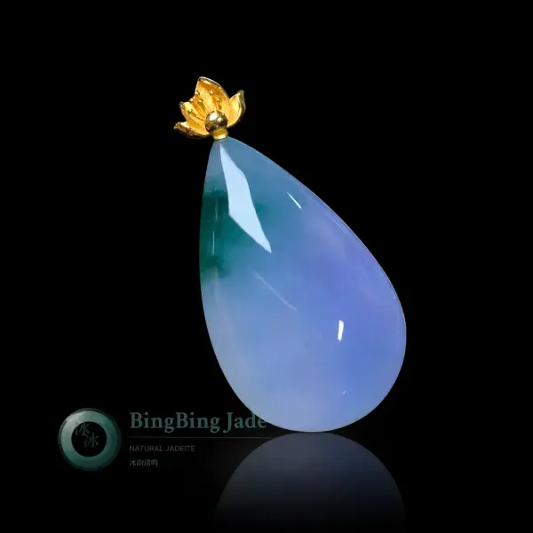 Lavender-Teal Icy Drop Pendant in 18K Gold Lotus Cap