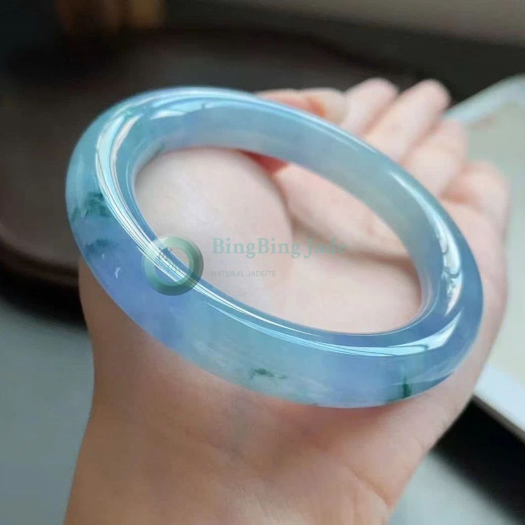 Monet's Garden Icy Bangle 54mm — Floating Indigo & Violet with Emerald Blooms