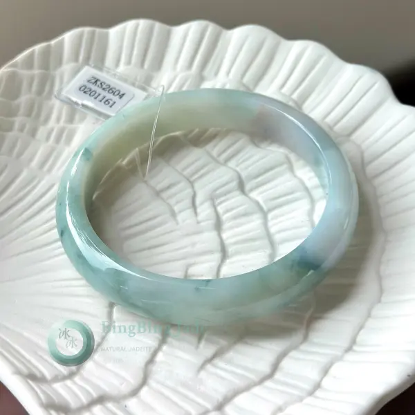 Soft Ceramic White with Drifting Blue-Green Accents Bangle 58.6mm