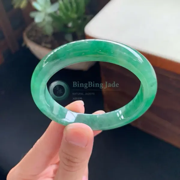 Vivid Spring Green Jadeite Bangle 57mm — Silken Grain, Full Saturation