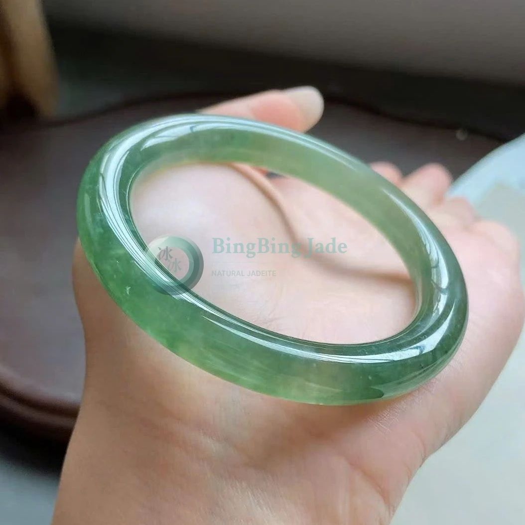 Meadow Glow Translucent Green Jadeite Bangle 49.8mm