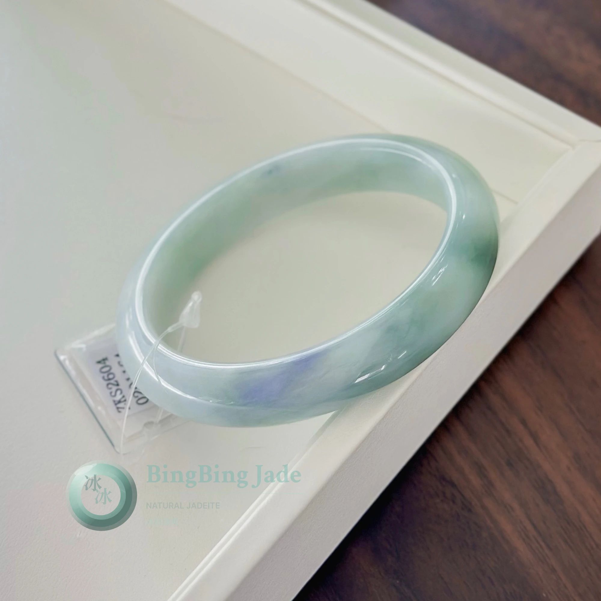 Porcelain Mist with Ocean Matcha Accents — Round Bangle 57.6mm
