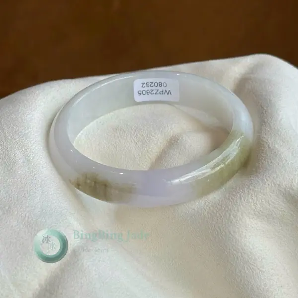 Pure White Jade with Autumn Honey Accent — Narrow Bangle 52.8mm