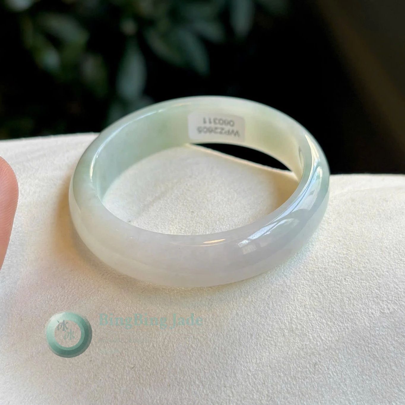 Pale Celadon Glow White Jadeite Bangle 50.5mm