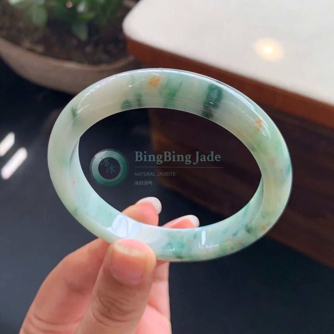 Misty Celadon with Emerald Drifts & Honey Kisses — Bangle 54mm