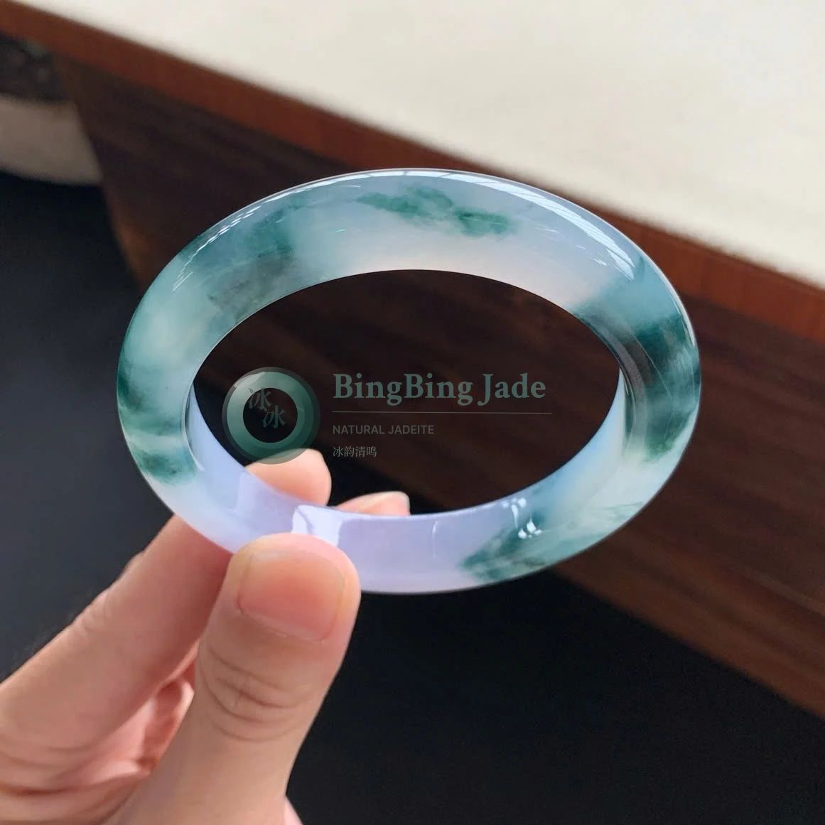 Lavender Mist with Floating Emerald Clouds Bangle 56mm