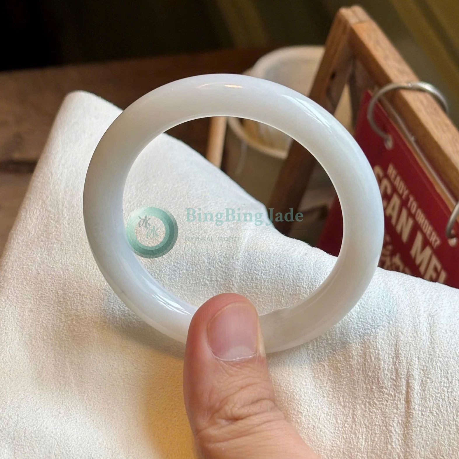 Pure White Jadeite Bangle 56.6mm — Porcelain Glow
