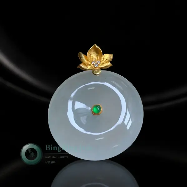 Icy White Disc Pendant with Lotus Gold Cap