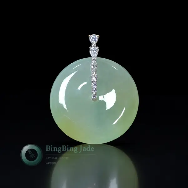 Luminous Celadon Jelly Donut Pendant with Diamond Bail