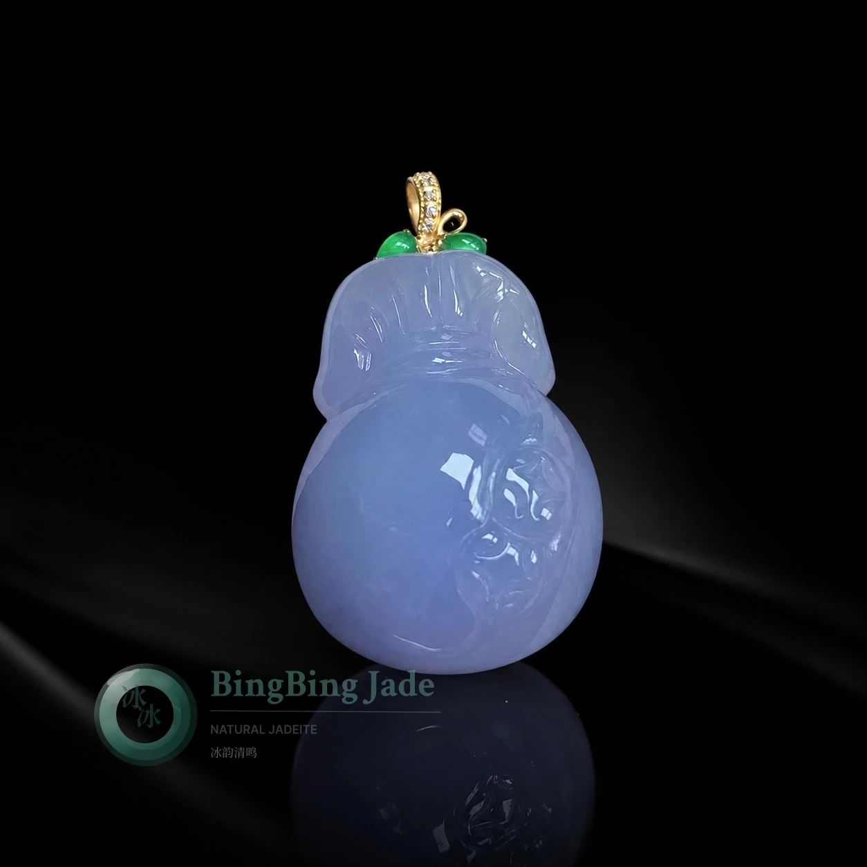 Lavender Mist Money Bag Pendant with Emerald Leaf Cap